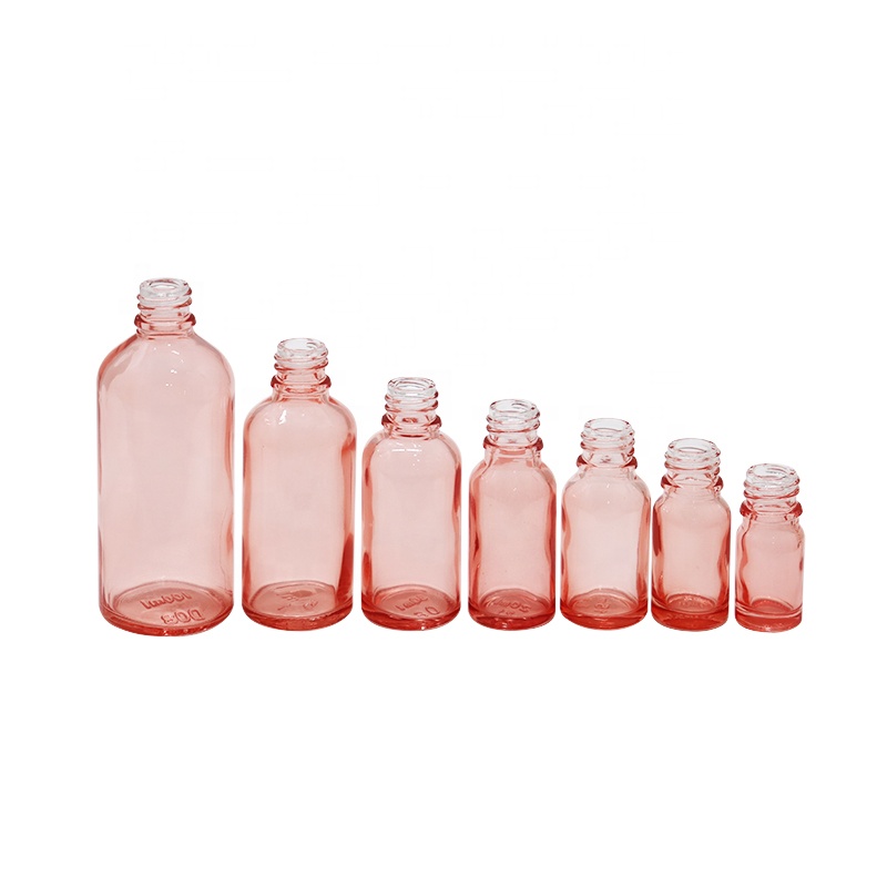 Skin care packaging 30ml 50ml round beautiful pink essential oil glass dropper bottle with rose gold screw lid