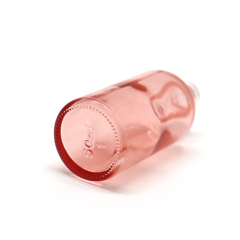 Skin care packaging 30ml 50ml round beautiful pink essential oil glass dropper bottle with rose gold screw lid