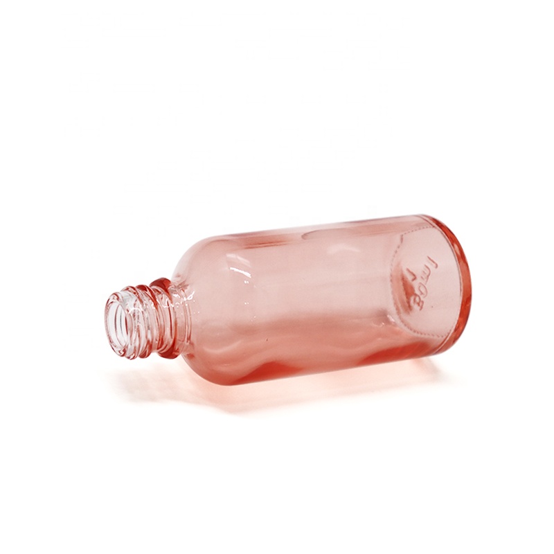 Skin care packaging 30ml 50ml round beautiful pink essential oil glass dropper bottle with rose gold screw lid