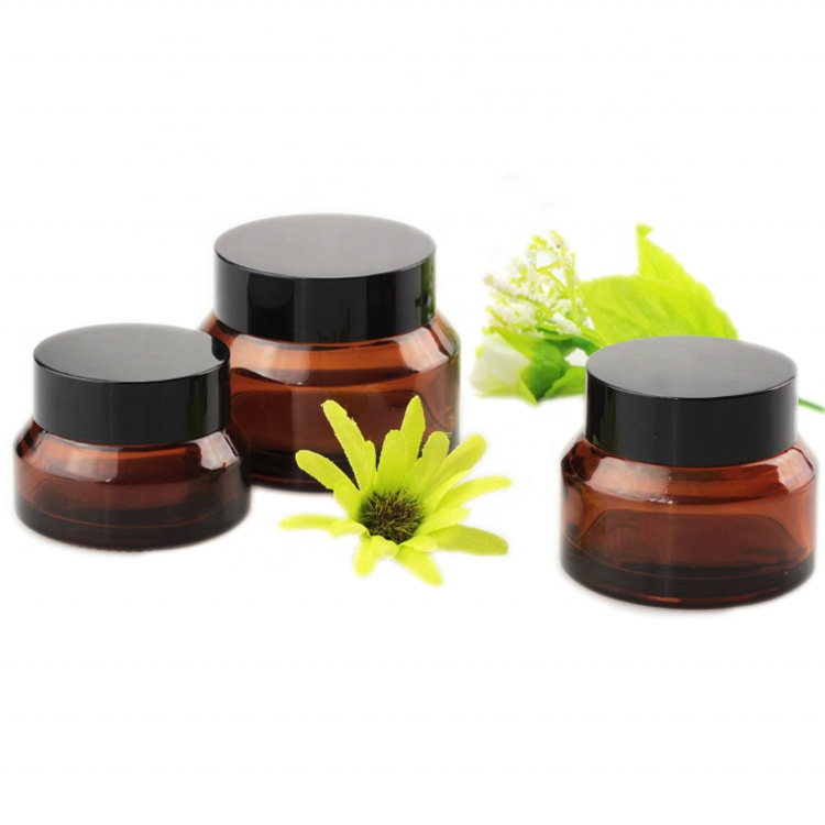 Skin care packaging amber glass cosmetic jar skin cream jar glass containers cosmetics