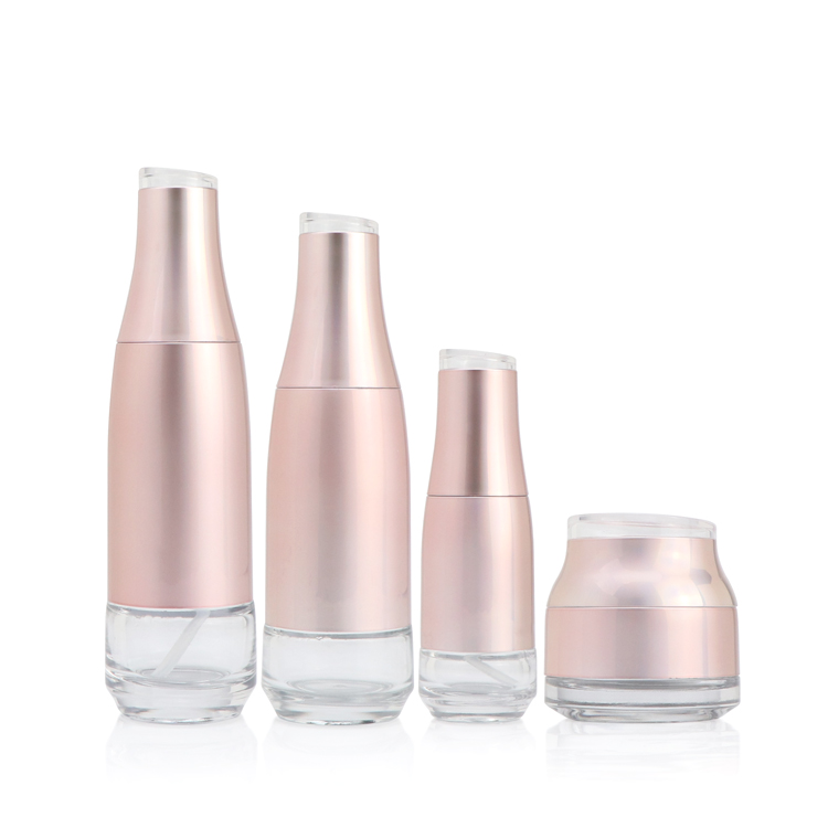 Skin care packaging cosmetic glass bottle cream jar with rose gold pump lid