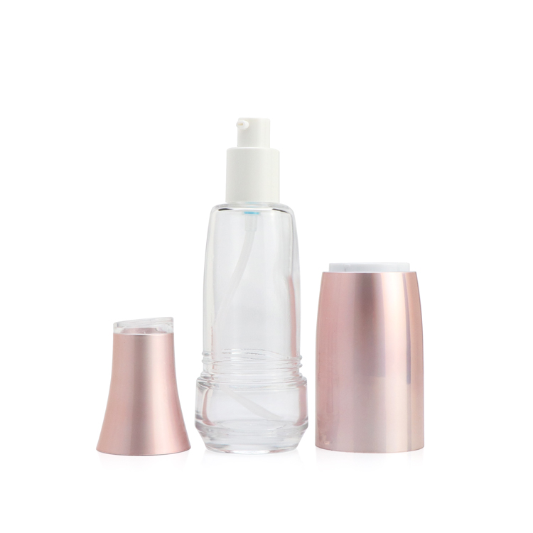 Skin care packaging cosmetic glass bottle cream jar with rose gold pump lid
