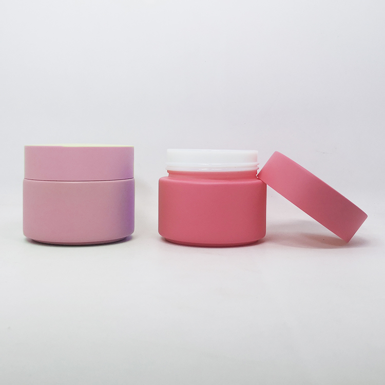 Skin care packaging face clay mask container 100g matte pink porcelain glass jars with pink frosted lids