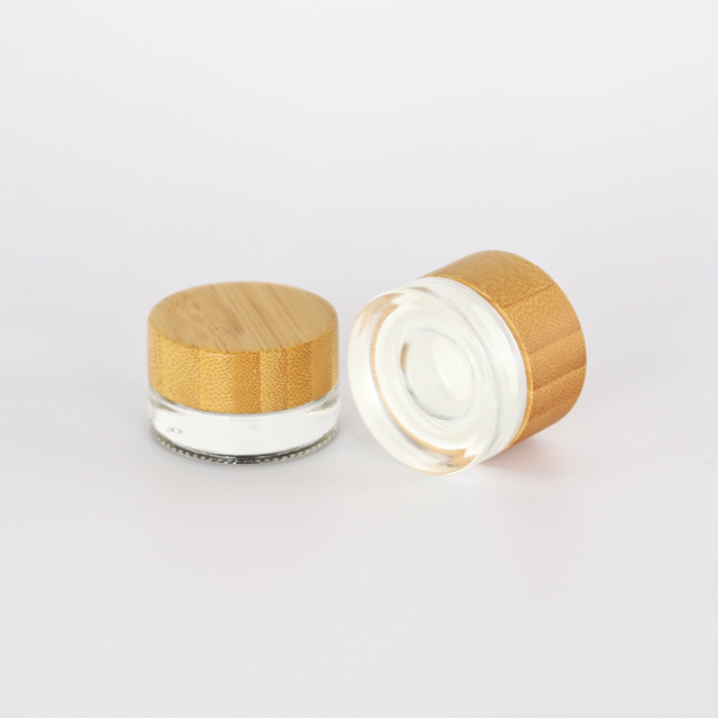Skin care packing cosmetic plastic cylinder container face eye cream acrylic jars pot with bamboo wooden lid