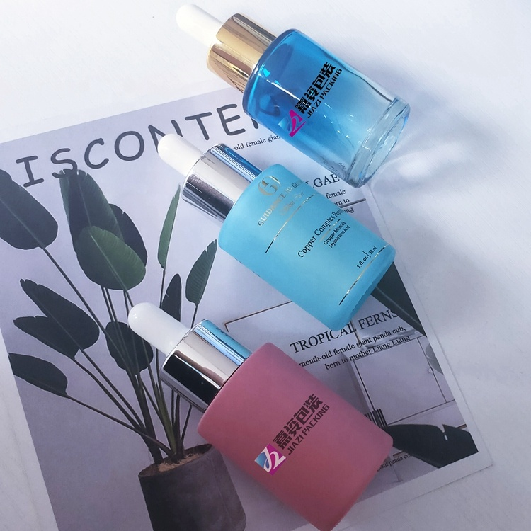 Skin care painted blue pink serum bottle with custom logo serum bottle with box