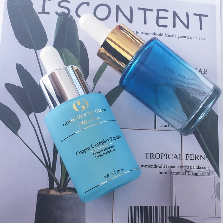 Skin care painted blue pink serum bottle with custom logo serum bottle with box