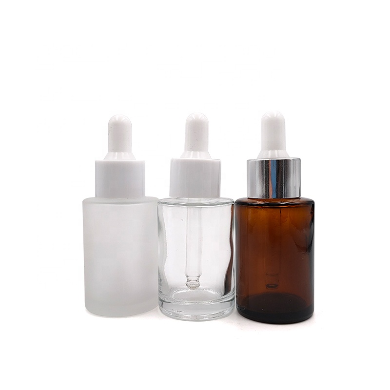 Skin care serum packing 1oz 30ml 20ml 40ml 50ml flat shoulder frosted clear glass dropper bottle with gold sliver cap