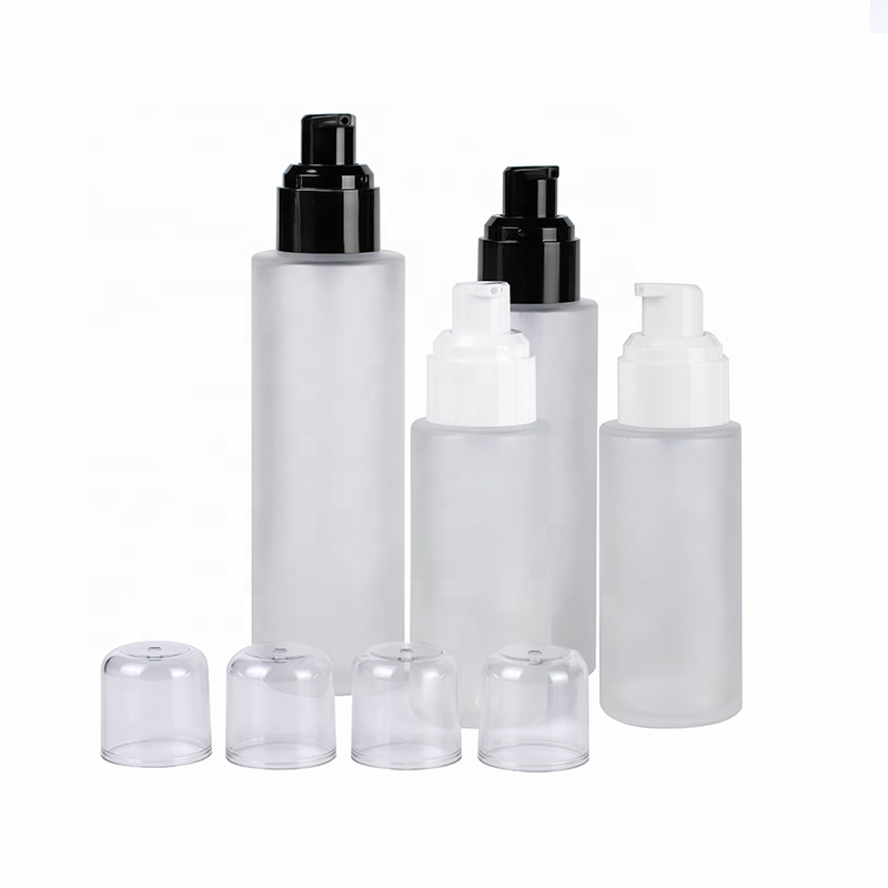 Skin care toner flat shoulder 30ml 50ml 60ml 80ml 100ml 120ml perfume frosted clear glass bottle with plastic spray lotion pump