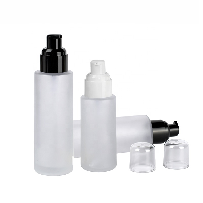 Skin care toner flat shoulder 30ml 50ml 60ml 80ml 100ml 120ml perfume frosted clear glass bottle with plastic spray lotion pump