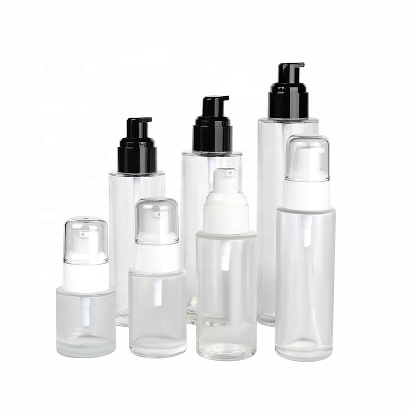 Skin care toner flat shoulder 30ml 50ml 60ml 80ml 100ml 120ml perfume frosted clear glass bottle with plastic spray lotion pump