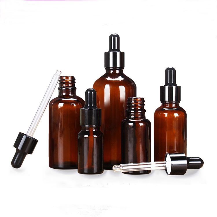Skincare 5ml10ml15ml20ml30ml50ml100ml amber boston round glass pipette dropper bottles essential oil e cig oil glass bottle