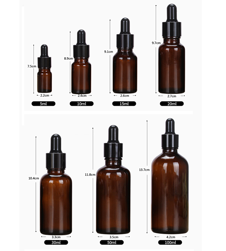 Skincare 5ml10ml15ml20ml30ml50ml100ml amber boston round glass pipette dropper bottles essential oil e cig oil glass bottle