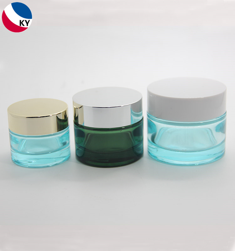 Skincare Body Cream Container Packaging Round15g 30g 50g Paint Custom Color Cosmetic Glass Jar With Silver Gold Lid