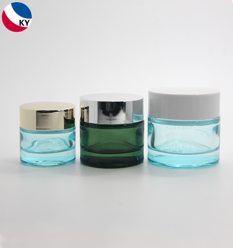Skincare Body Cream Container Packaging Round15g 30g 50g Paint Custom Color Cosmetic Glass Jar With Silver Gold Lid