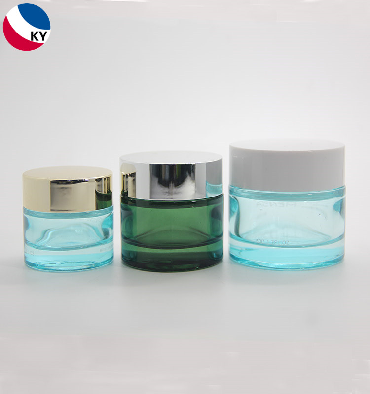 Skincare Body Cream Container Packaging Round15g 30g 50g Paint Custom Color Cosmetic Glass Jar With Silver Gold Lid