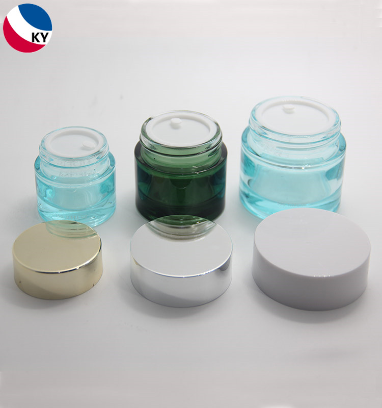 Skincare Body Cream Container Packaging Round15g 30g 50g Paint Custom Color Cosmetic Glass Jar With Silver Gold Lid
