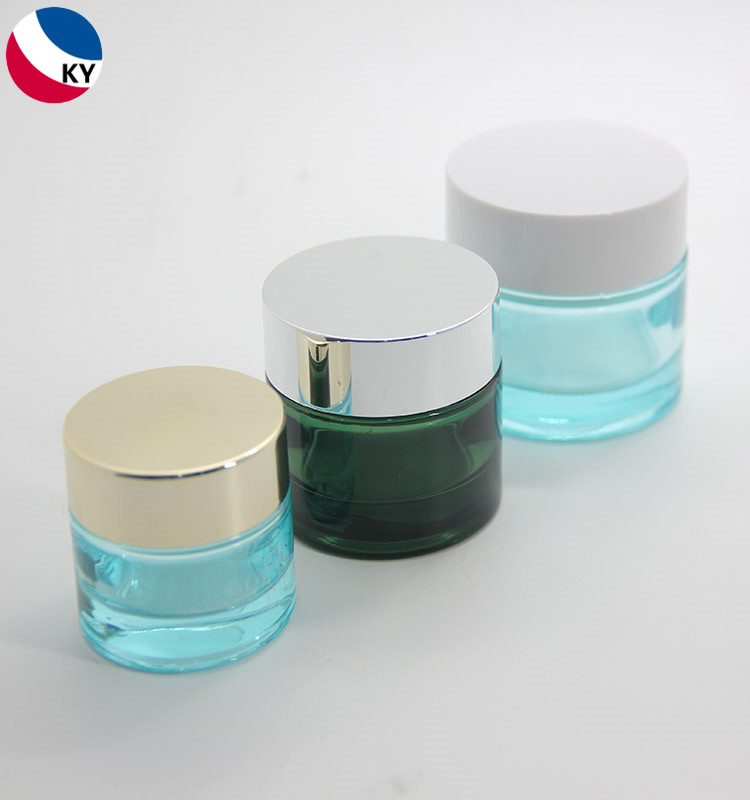 Skincare Body Cream Container Packaging Round15g 30g 50g Paint Custom Color Cosmetic Glass Jar With Silver Gold Lid