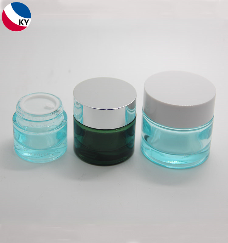 Skincare Body Cream Container Packaging Round15g 30g 50g Paint Custom Color Cosmetic Glass Jar With Silver Gold Lid