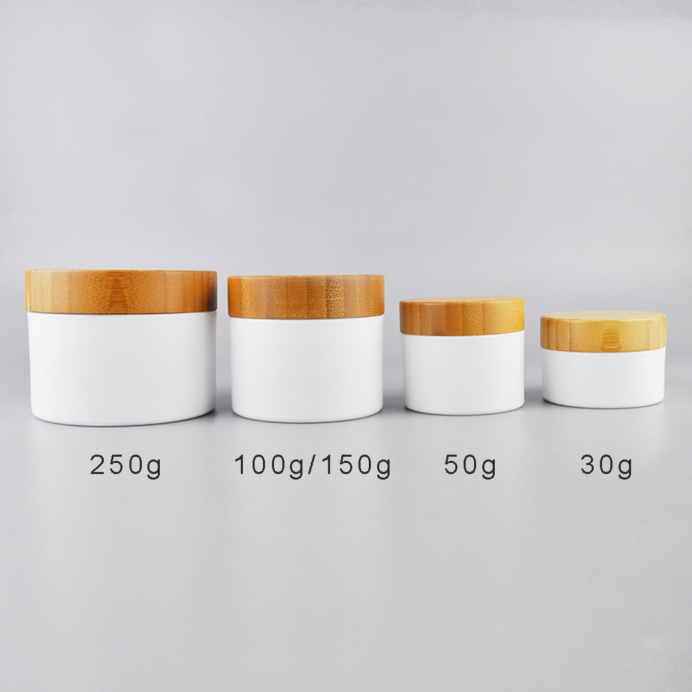 Skincare Cosmetic Packaging Container Screw Wooden Cap Plastic Jar with Bamboo caps