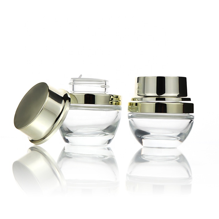Skincare Packaging 20g 30g 50g Empty Round Cosmetic Glass Face Eye Cream Jar Container With Gold Lid