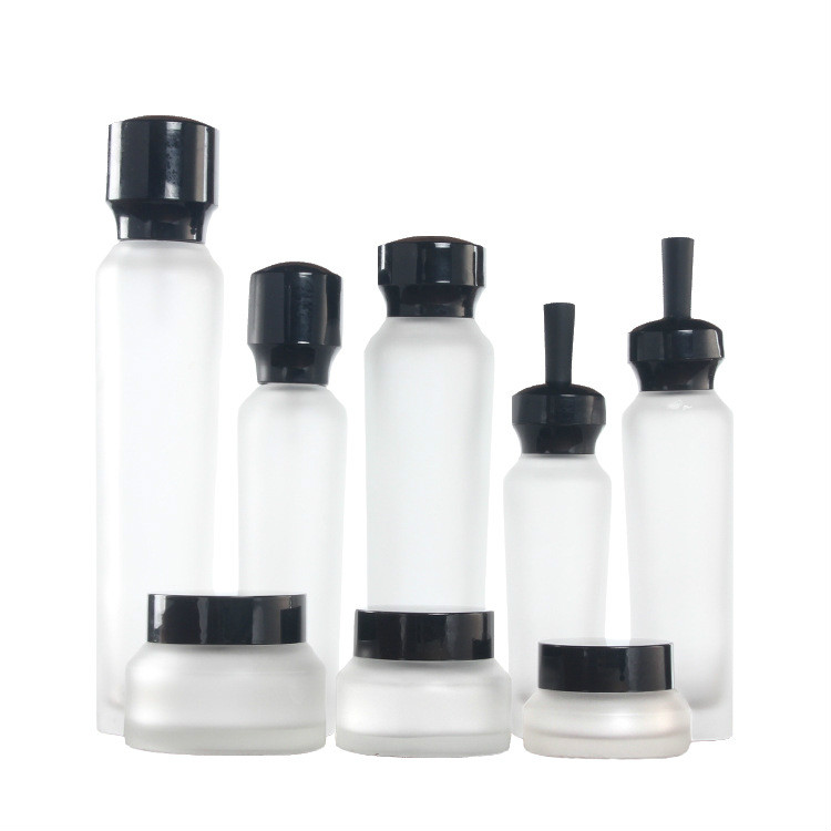 Skincare container frosted glass dropper bottle lotion pump bottle cosmetic package set