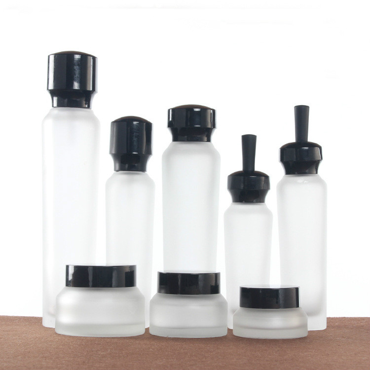 Skincare container frosted glass dropper bottle lotion pump bottle cosmetic package set