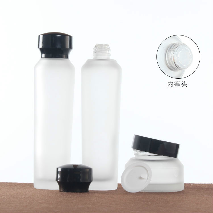 Skincare container frosted glass dropper bottle lotion pump bottle cosmetic package set