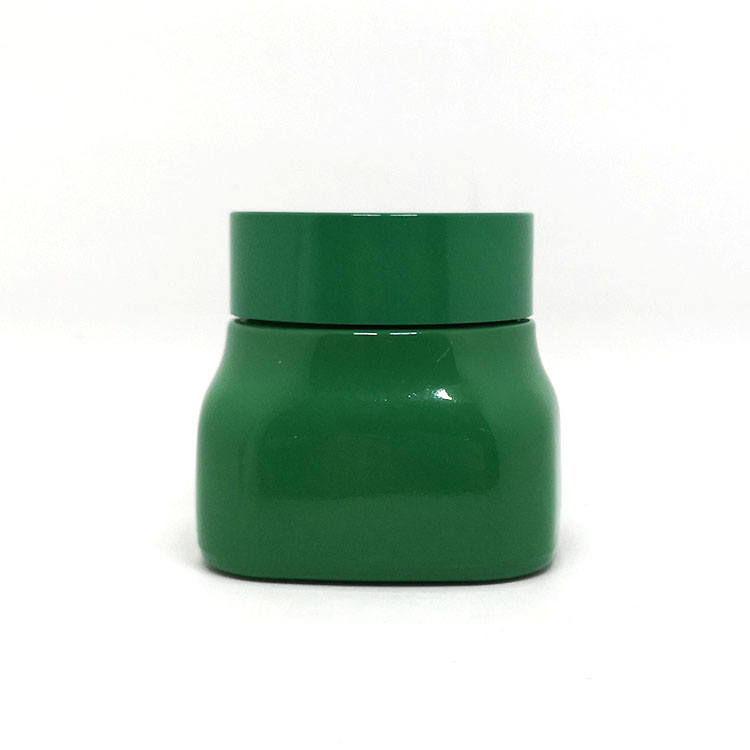 Skincare cosmetic cream packaging 50ml green square unique porcelain glass jars