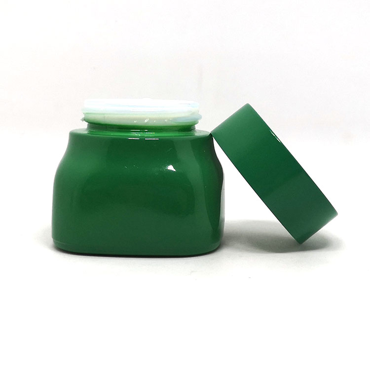Skincare cosmetic cream packaging 50ml green square unique porcelain glass jars