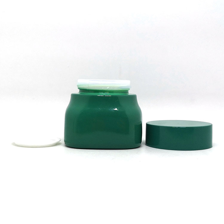 Skincare cosmetic cream packaging 50ml green square unique porcelain glass jars