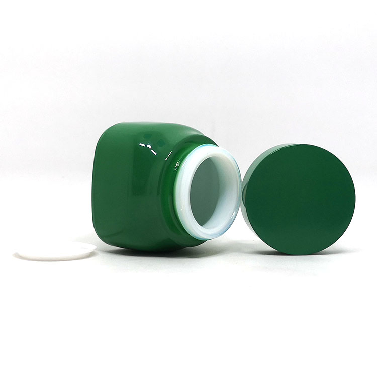 Skincare cosmetic cream packaging 50ml green square unique porcelain glass jars