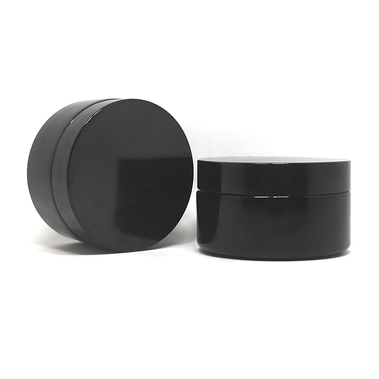 Skincare cosmetic packaging CBD cream hemp flower dark violet uv glass jar 50 g with black screw caps