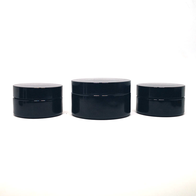 Skincare cosmetic packaging CBD cream hemp flower dark violet uv glass jar 50 g with black screw caps