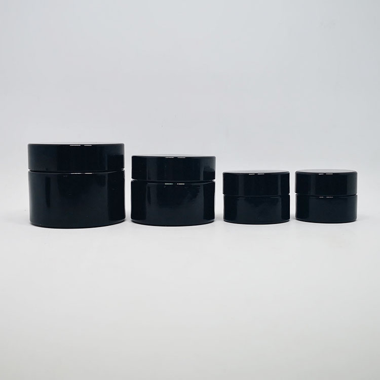 Skincare cosmetic packaging CBD cream hemp flower dark violet uv glass jar 50 g with black screw caps
