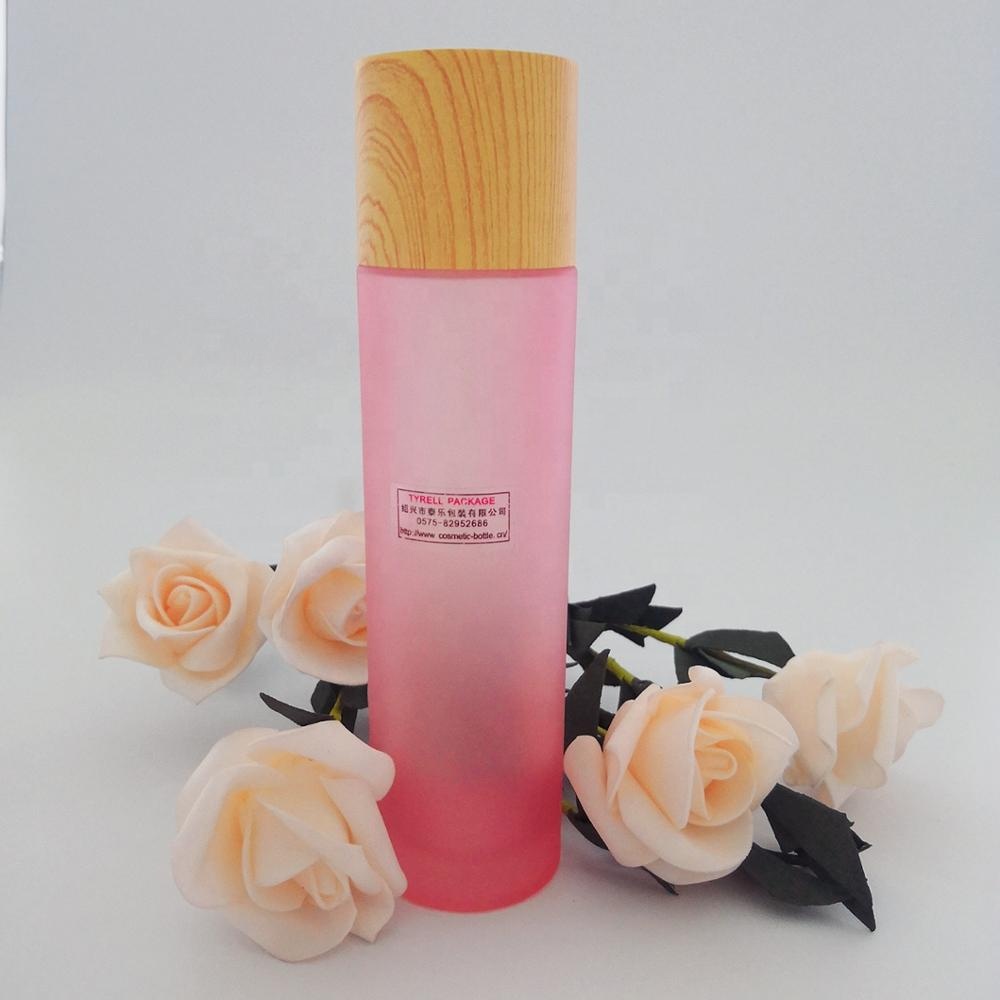 Skincare cosmetic packaging glass lotion bottle and cream jar with bamboo lid