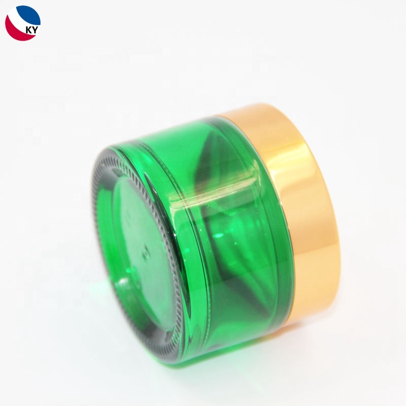 Skincare cream packaging gold coated green frosted glass cosmetic jar