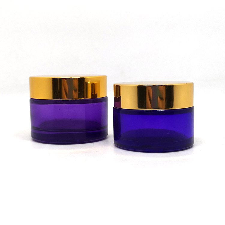 Skincare cream pot empty container 30ml 50ml purple glass jars with golden lids