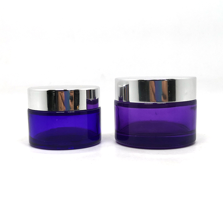 Skincare cream pot empty container 30ml 50ml purple glass jars with golden lids
