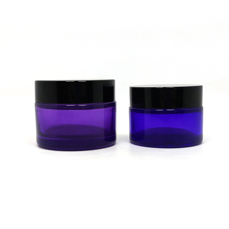Skincare cream pot empty container 30ml 50ml purple glass jars with golden lids