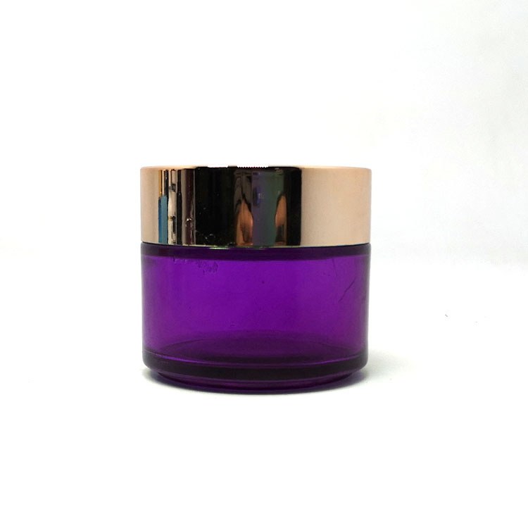 Skincare cream pot empty container 30ml 50ml purple glass jars with golden lids