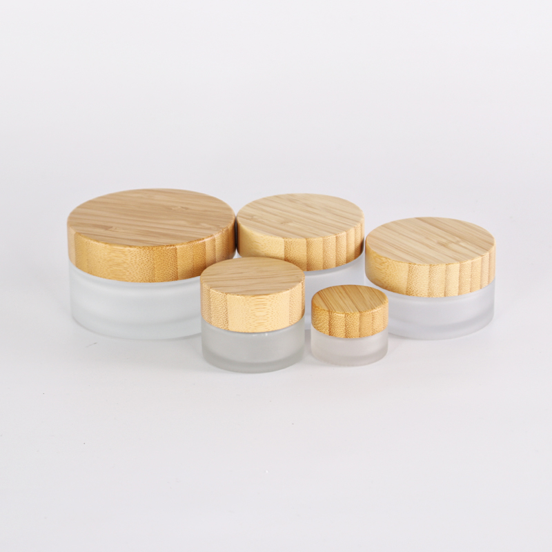 Skincare different size Cosmetic Cream Jar Frosted Eco Friendly Glass Jar with Real bamboo screw lid