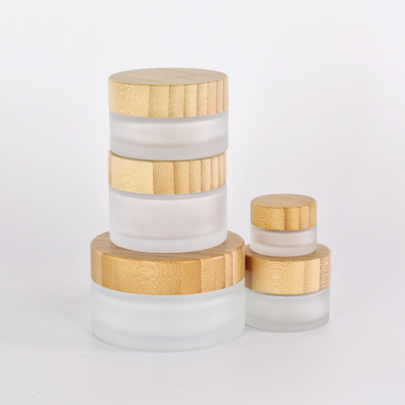 Skincare different size Cosmetic Cream Jar Frosted Eco Friendly Glass Jar with Real bamboo screw lid