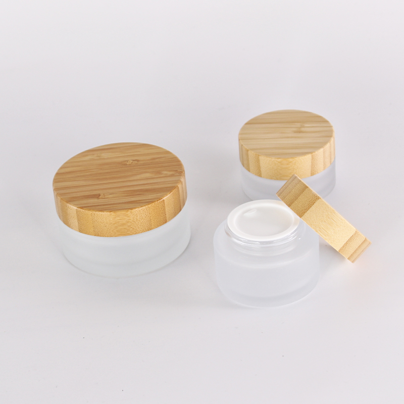 Skincare different size Cosmetic Cream Jar Frosted Eco Friendly Glass Jar with Real bamboo screw lid