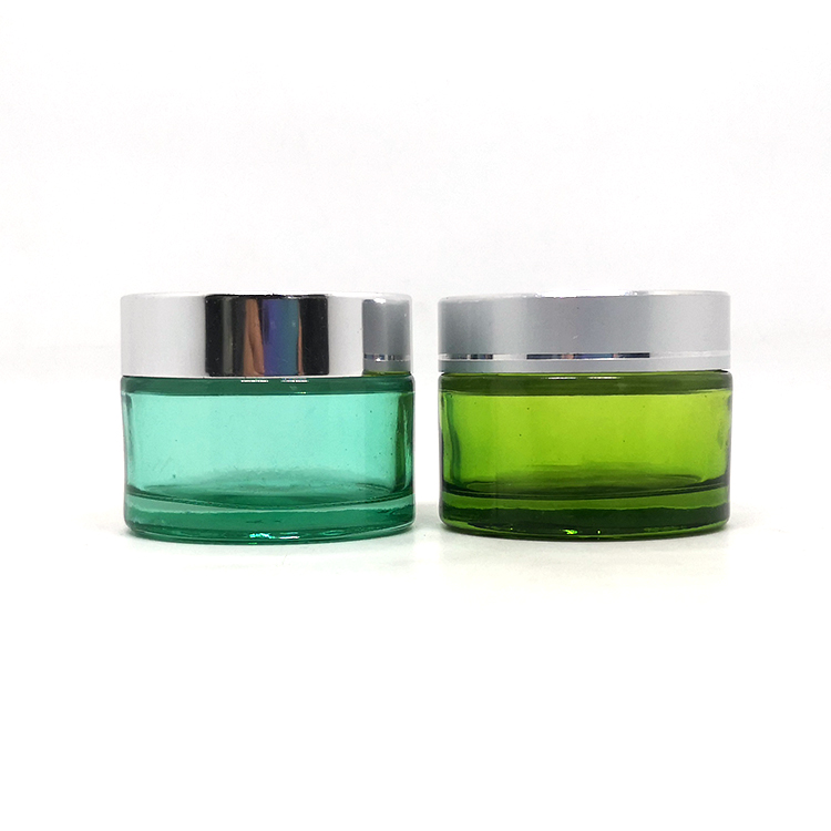 Skincare facial cream container 100g green glass cosmetic jars with rose gold lids