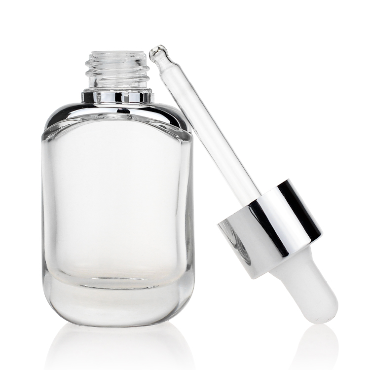 Skincare package 30ml glass round serum bottles 1oz clear dropper bottle
