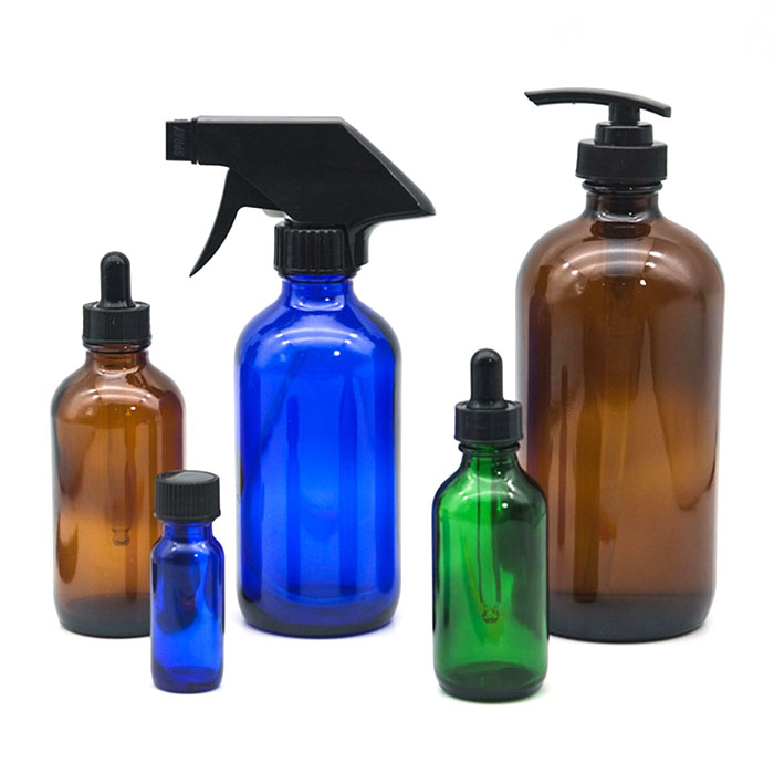Skincare packaging 15ml 30ml 60ml 120ml empty Clear Blue Green amber black matte lotion Boston round glass dropper bottle