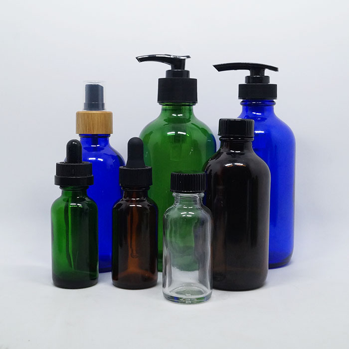Skincare packaging 15ml 30ml 60ml 120ml empty Clear Blue Green amber black matte lotion Boston round glass dropper bottle