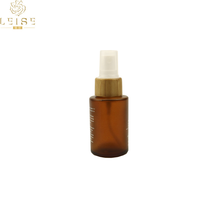 Skincare packaging 50ml 110ml 150ml glass cosmetic bottle, glass bottle pump with white and bamboo lid