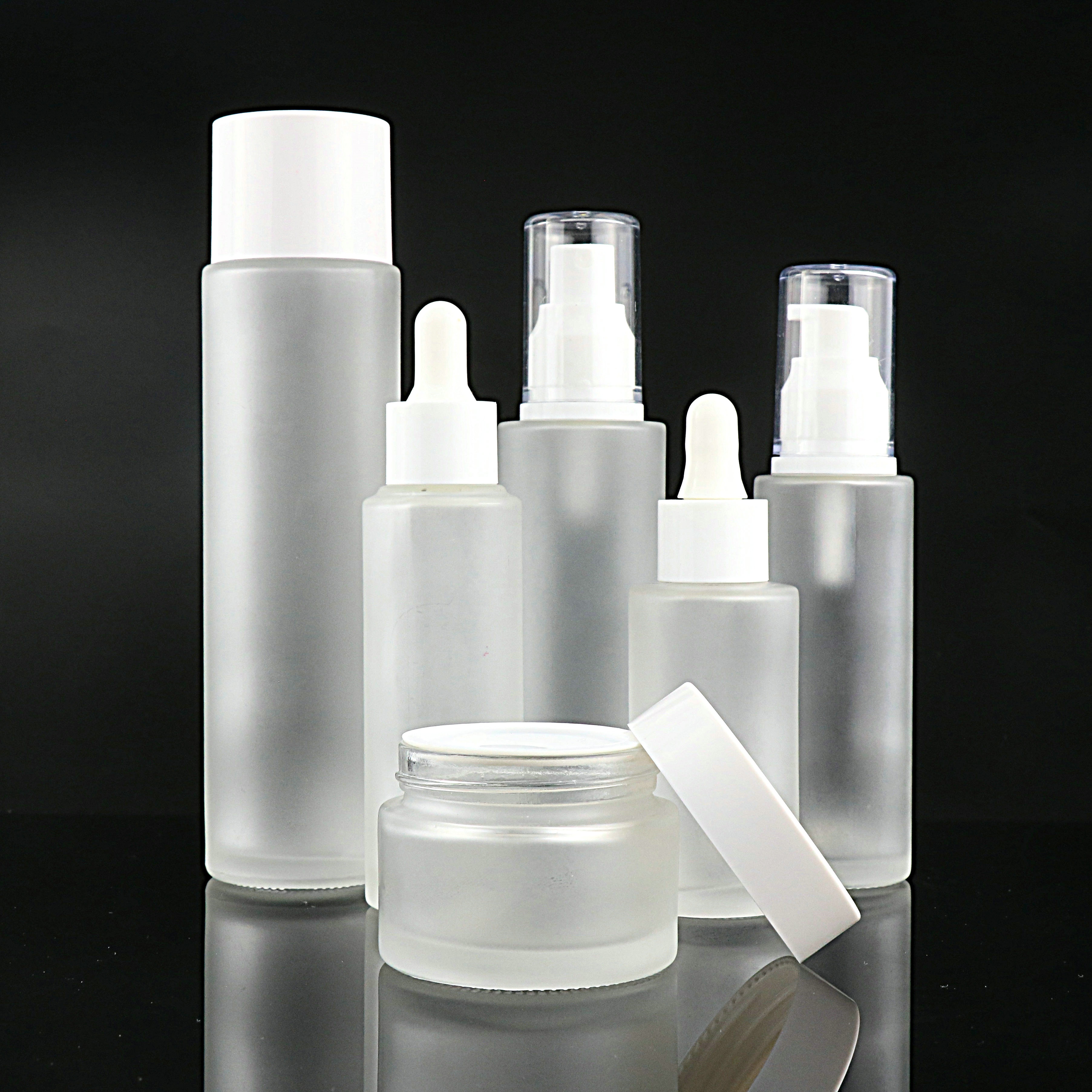 Skincare packaging cosmetic frosted flat shoulder essential oil frosted cosmetic glass dropper bottle for face serum