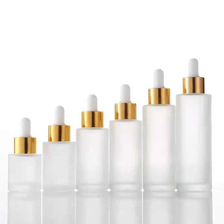 Skincare packaging cosmetic frosted flat shoulder essential oil frosted cosmetic glass dropper bottle for face serum